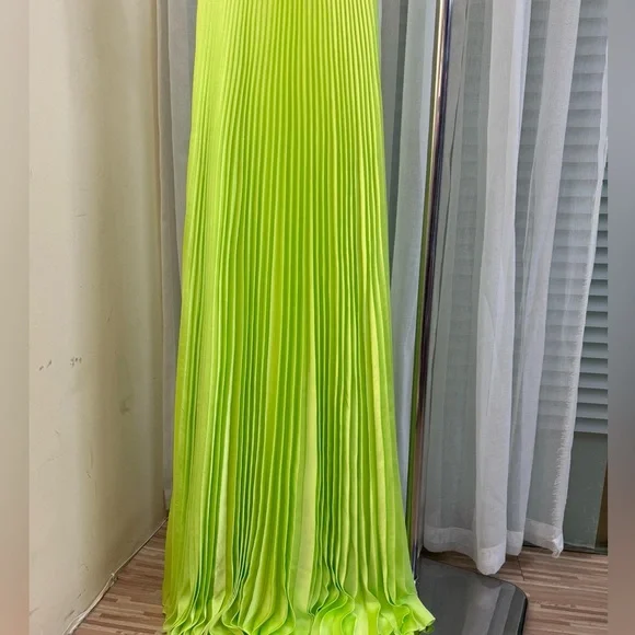 ALC Elegant Lime Green PleatedMaxi Dress 2